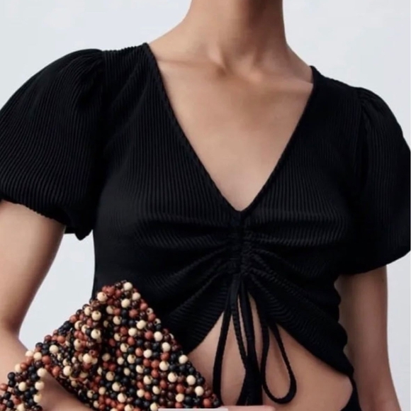 Zara Tops - Zara Black Ruched Crop Top